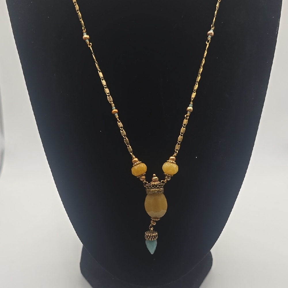 Satellite Gold and Blue Pendant Necklace